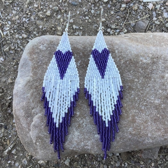 DoubleACreations Jewelry - 𝅺purple Heart Beaded Earrings
